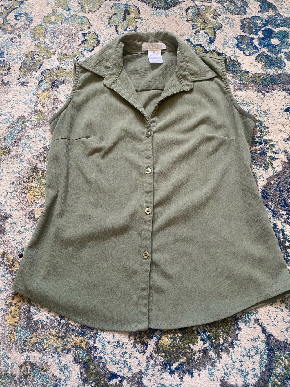 Sleeveless Button-Down Shirt - Olive Green